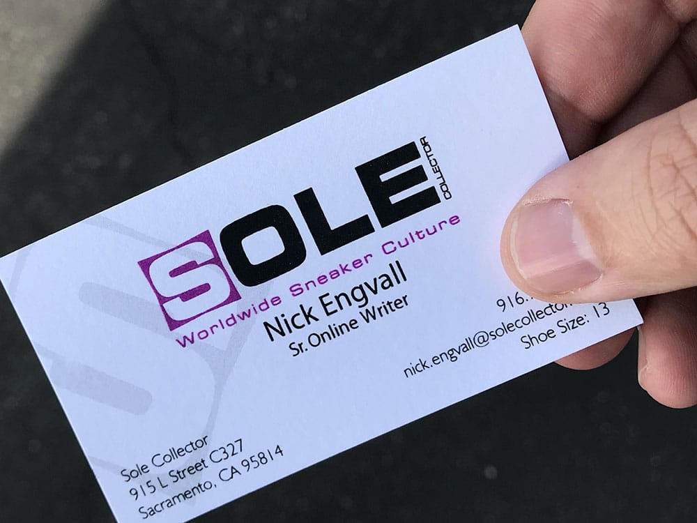 A Sole Collector business card from around 2010