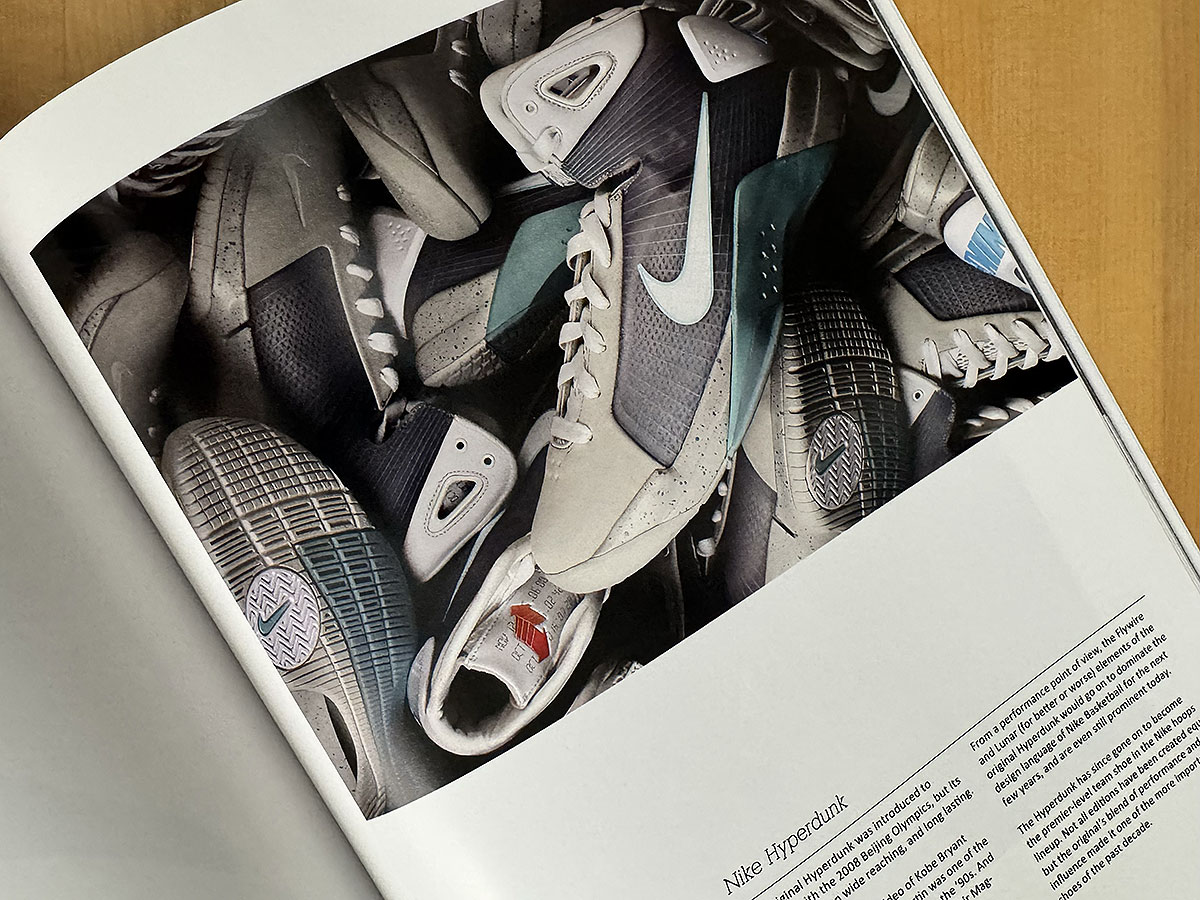 A pile of Nike Hyperdunks photographed for the 10th anniversary issue, with the McFly colorway sitting on top of the stack.