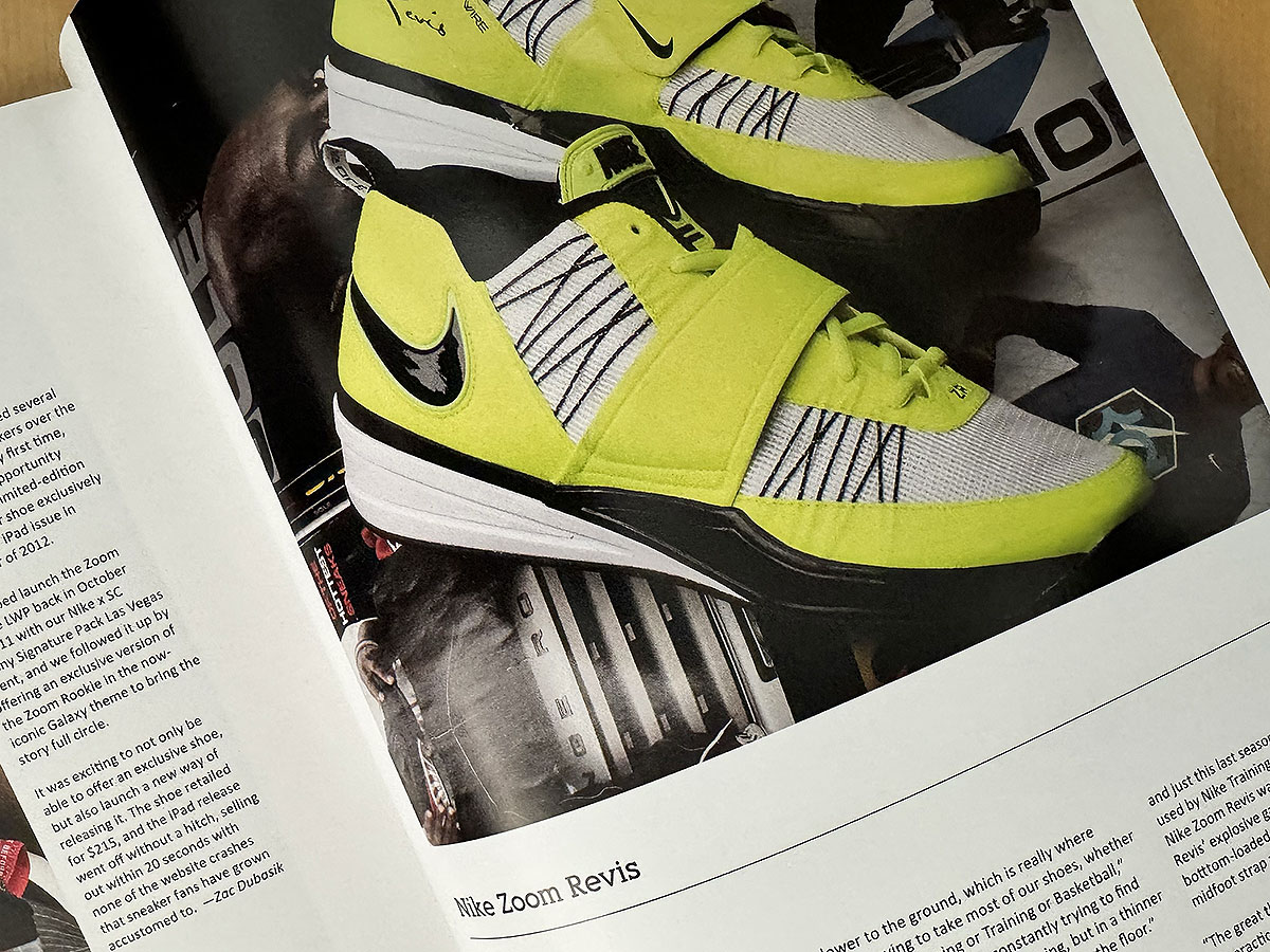 The Sole Collector x Nike Zoom Revis in volt, grey and black, photographed for the collaborations section of the 10th anniversary issue.
